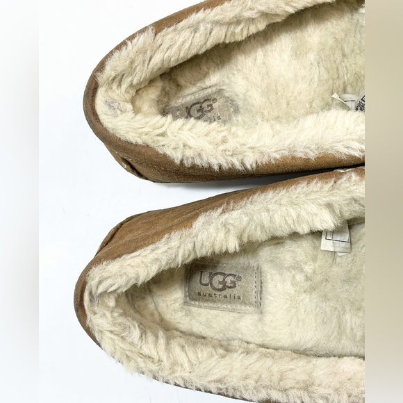 UGG Ansley Suede Sheepskin Moccasin Chestnut Slippers - Picture 8 of 12